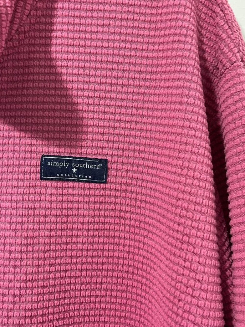 Simply Southern Pink Textured Grid Fleece 1/4 Zip Mock Neck Pullover [size L] - Picture 4 of 11
